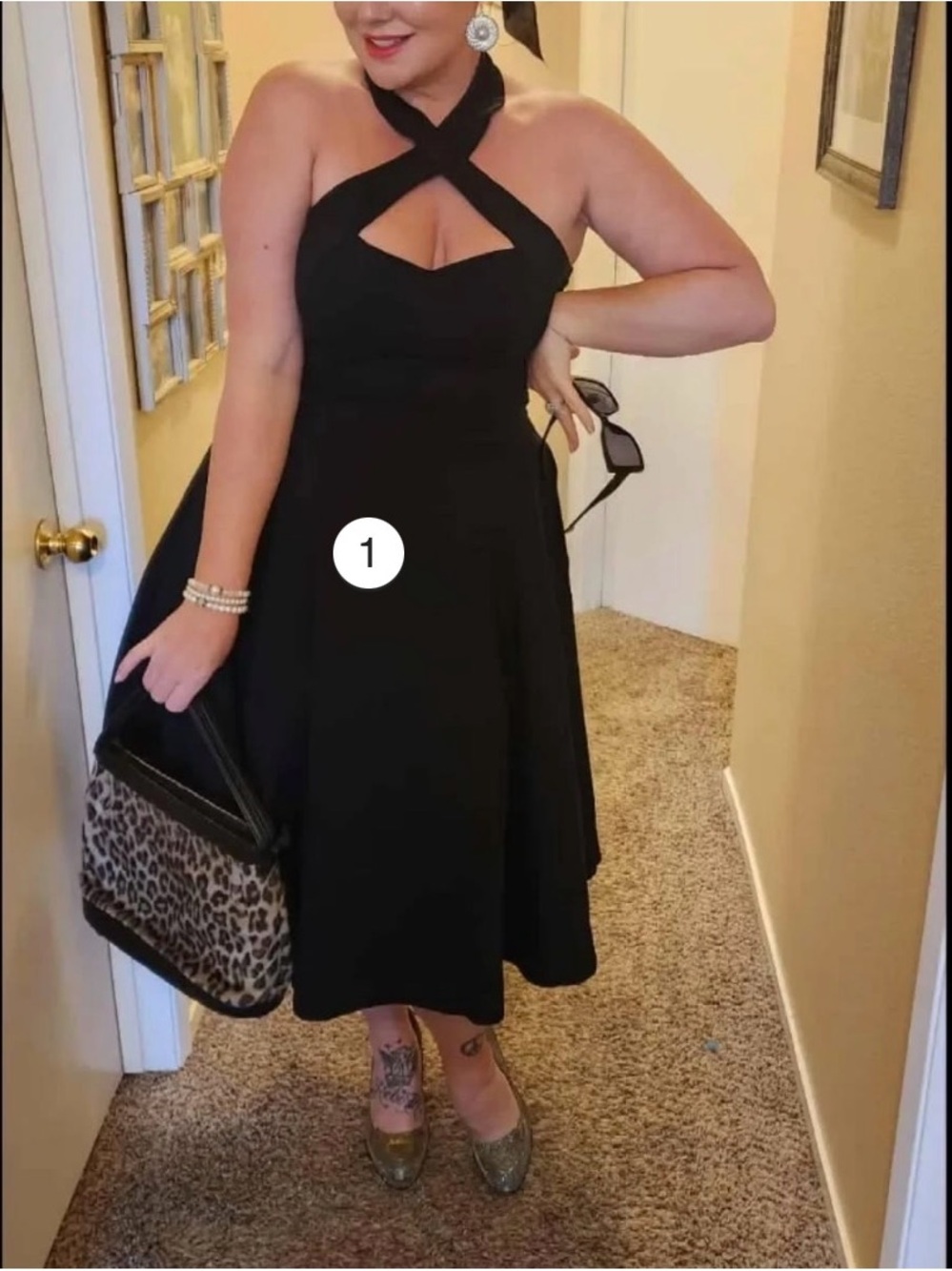 Unique Vintage Black Criss Cross Halter Rita Flare Dress Size M - Picture 7 of 8